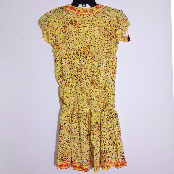 Poupette St Barth Yellow Tassel Smocked V Neck Mini Dress Women's Size S - Picture 7 of 11